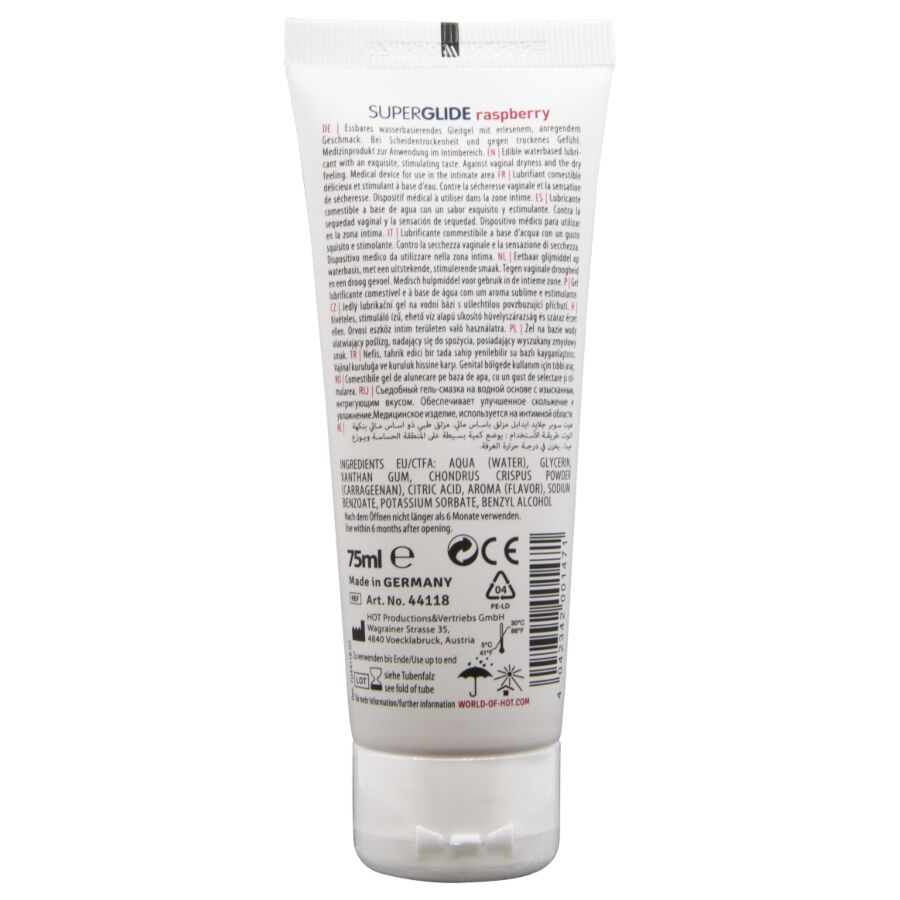 Hot - Superglide Essbarer Gleitmittel auf Wasserbasis, Himbeere, 75 ml
