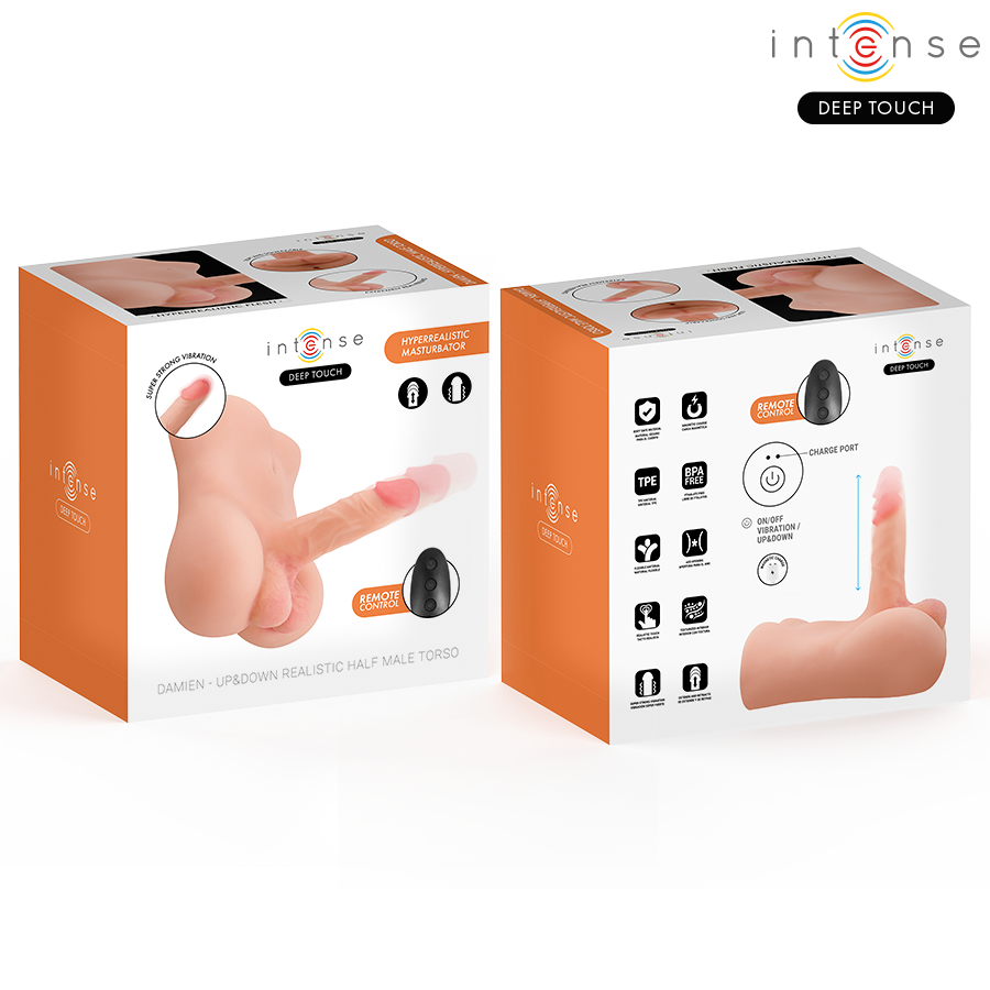 Intense Deep Touch - Damien-Torso mit Realistischem Dildo mit Druck- und Vibrationsfunktion, Fernbedienung, 3,5 kg