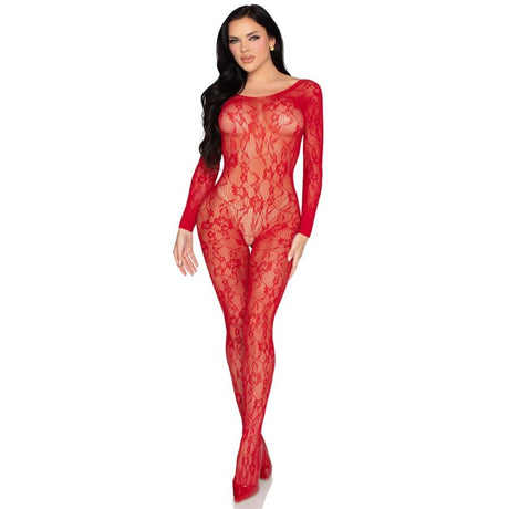 Leg Avenue - 89366 Spitzen-Dessous-Bodystocking, Rot - Einheitsgrösse