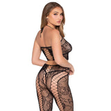 Leg Avenue - 89368 Netz- und Spitzen-Crop-Top und Strumpfhose, Schwarz - Einheitsgrösse