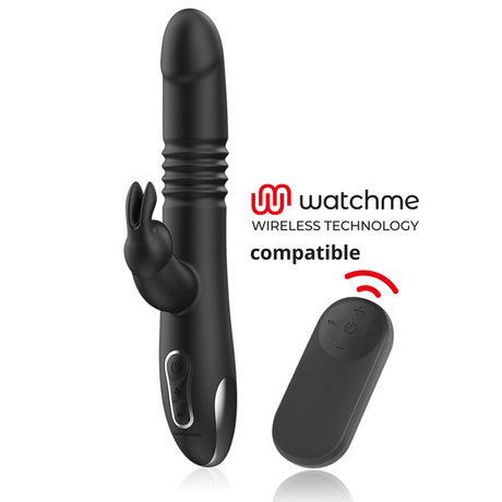 Black&Silver - Kenji Rabbit-Vibrator Up & Down + Watchme-Fernbedienung