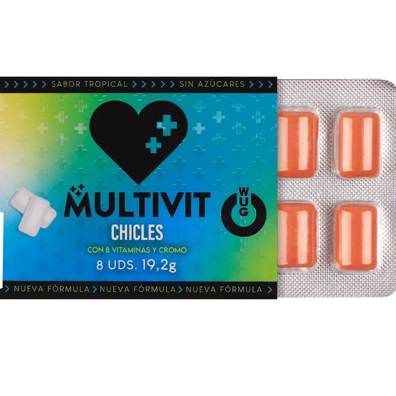 Wug Multivit – Funktionelles Multivitamin – Kaugummi mit Tropischem Geschmack, 8 Stück Pro Blisterpackung