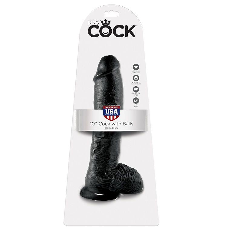 King Cock - 10 Dildo Schwarz mit Eier 25.4 cm