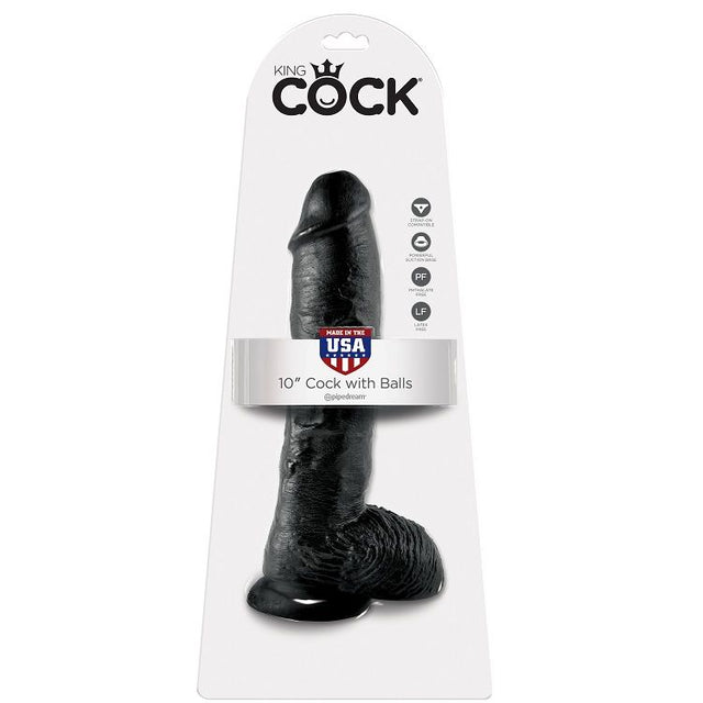 King Cock - 10 Dildo Schwarz mit Eier 25.4 cm