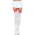 Leg Avenue - Nylon Oberschenkeitenhöhe mit Schleife Weiss/Rot