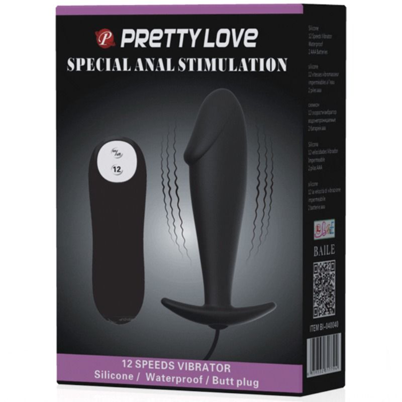 Pretty Love - Silikon Anal Plug Penis Form und 12 Vibrationsmodi Schwarz