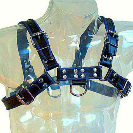 Harness Blau-Schwarz Ledergeschirr Brust Bulldog.1