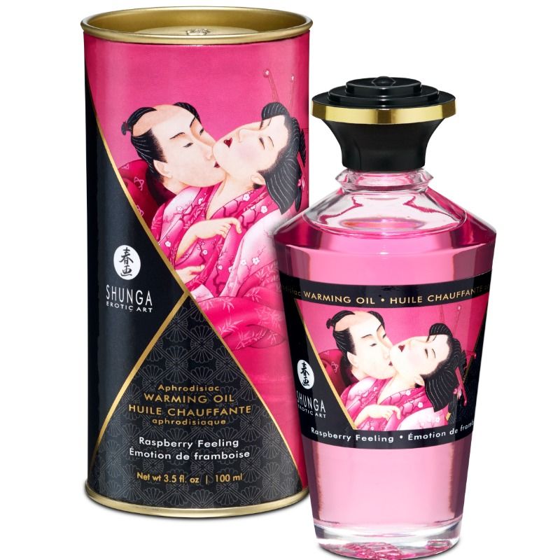 Shunga - Massageöl mit Wärmeeffekt, Intensivem Himbeergeschmack, 100 ml