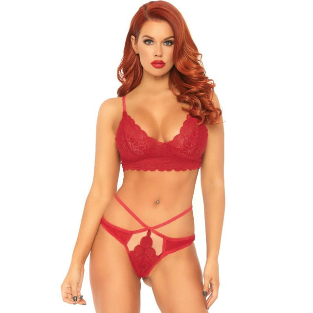 Leg Avenue - 2-Teiliges Set, Spitzen-Bralet und Tanga M/L