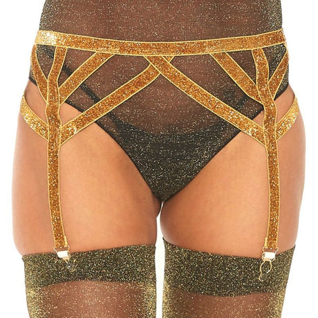 Leg Avenue - Elastischer Strumpfgürtel aus Lurex, Eine Grösse