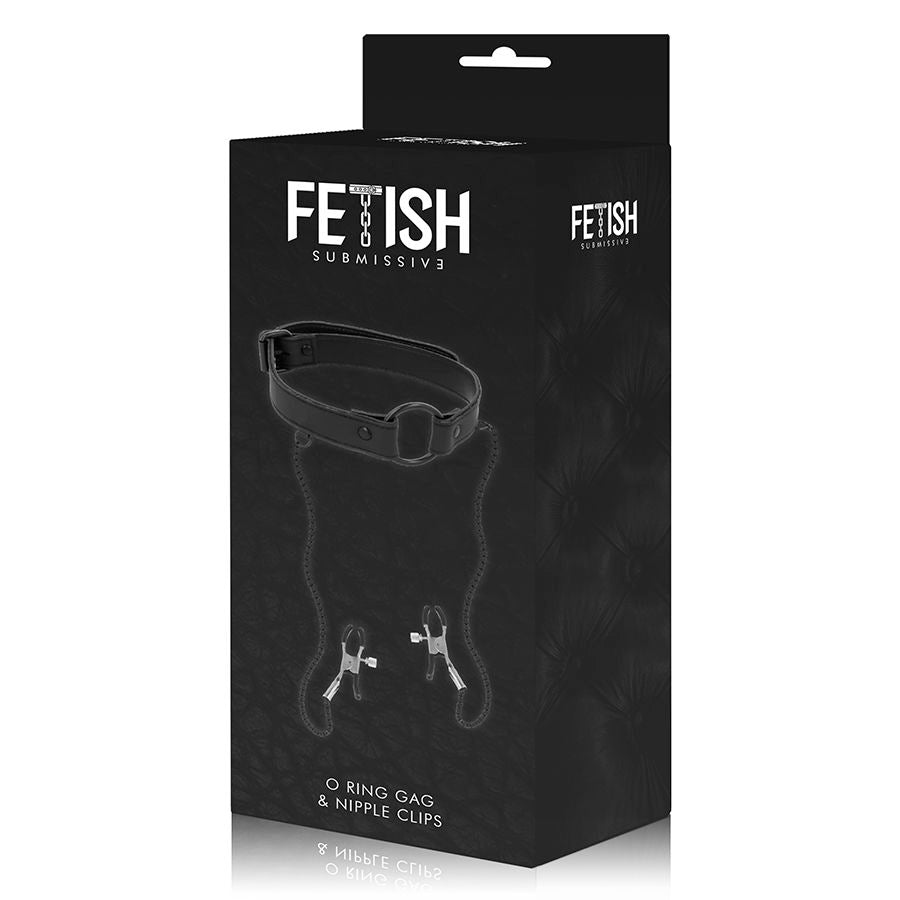 Fetish Submissive - Knebelring mit Nippelklemmen