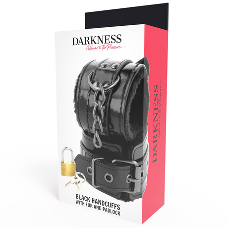 Darkness - Schwarze, Verstellbare Lederhandschellen mit Vorhngeschloss