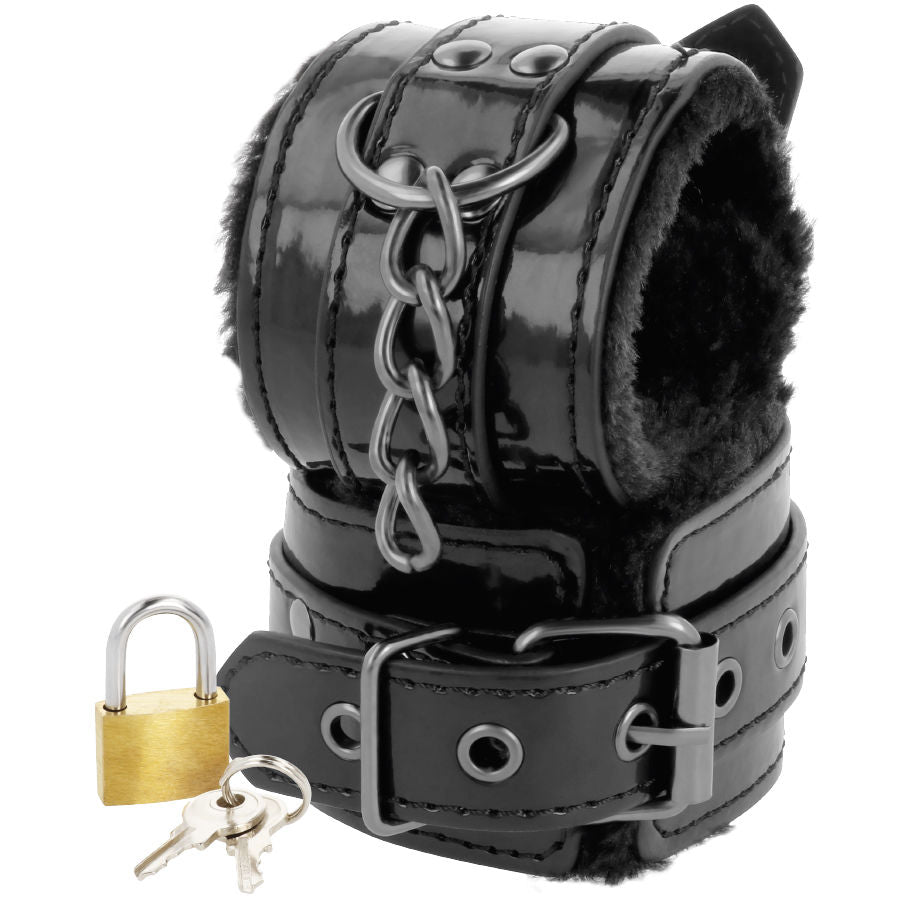 Darkness - Verstellbare Handschellen aus Schwarzem Leder mit Vorhngeschloss