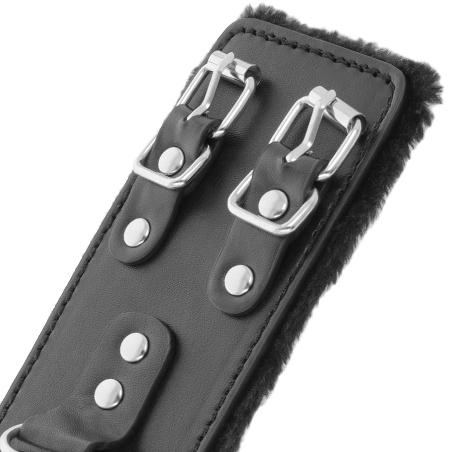 Darkness - Schwarze, Verstellbare Lederhandschellen mit Futter