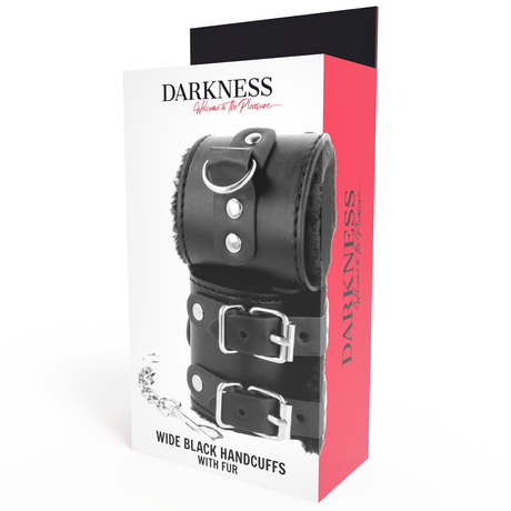 Darkness - Schwarze, Verstellbare Lederhandschellen mit Futter
