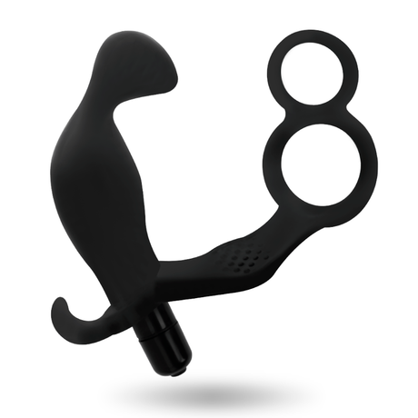 Addicted Toys - Analplug mit Doppeltem Penisring und Hoden Schwarz