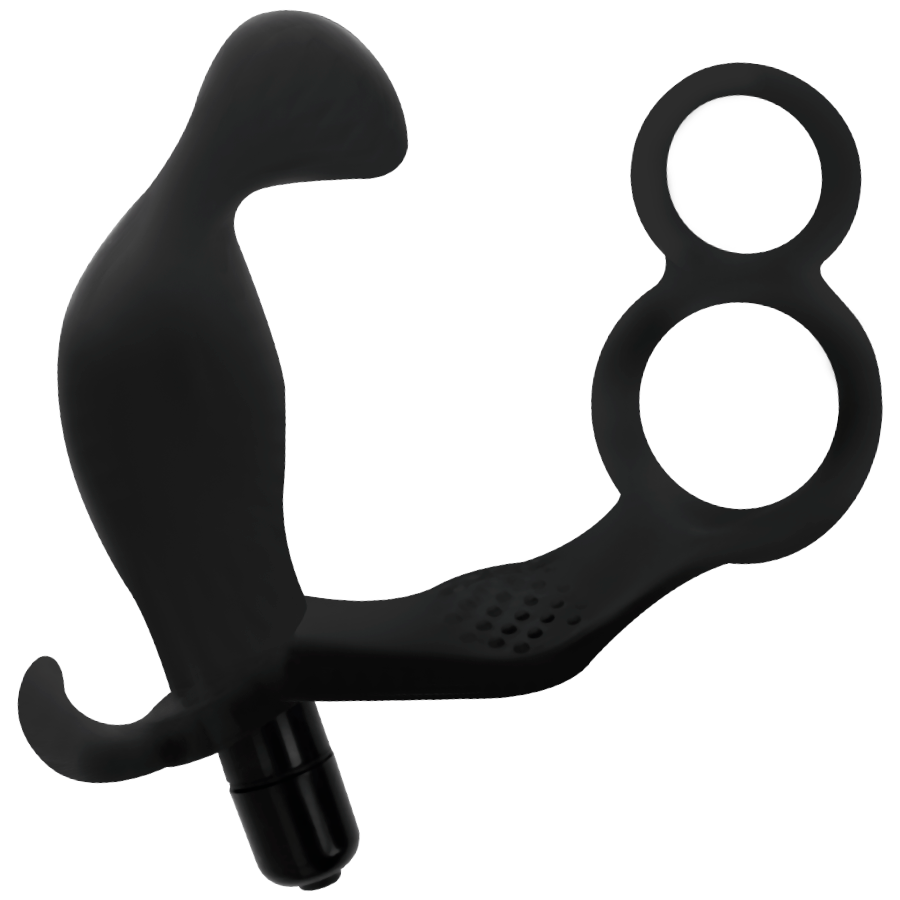 Addicted Toys - Analplug mit Doppeltem Penisring und Hoden Schwarz