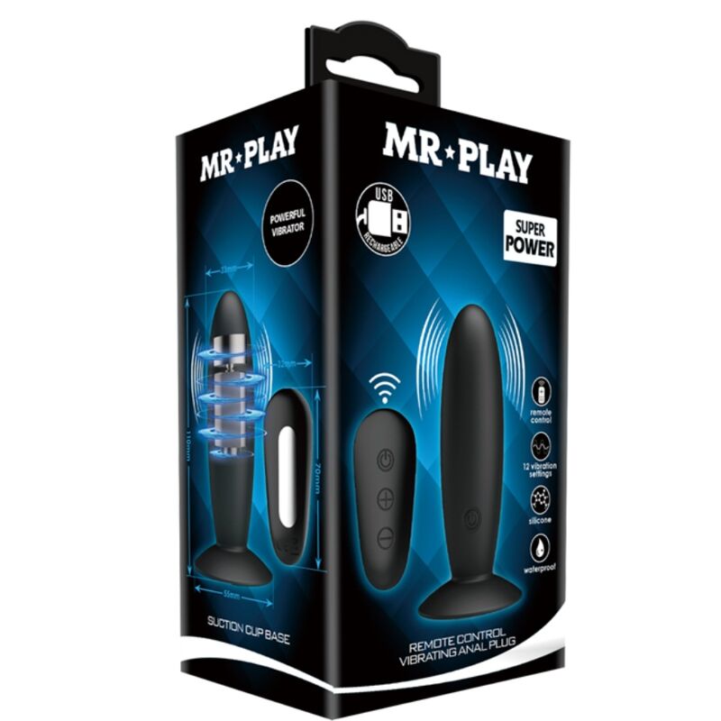 Mr Play - Analstecker mit Vibration, Schwarze Fernbedienung