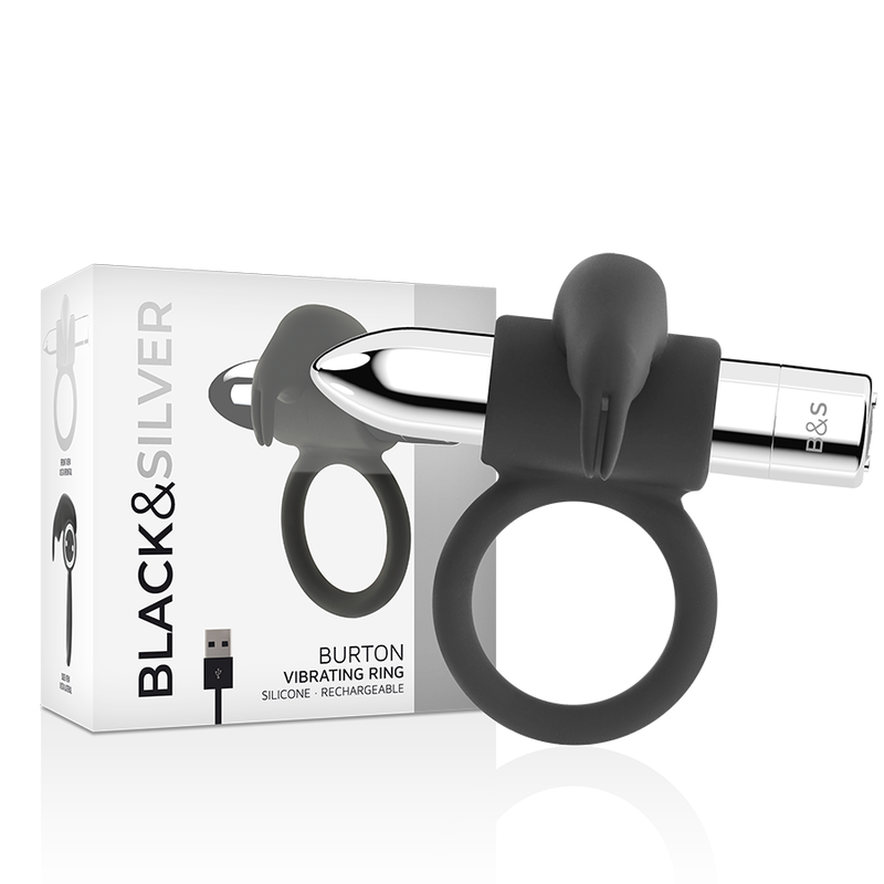 Black&Silver - Burton Wiederaufladbarer Ring 10 Vibrationsmodi