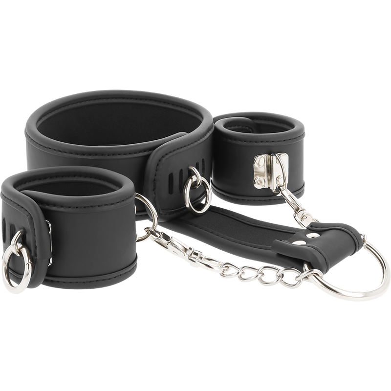 Fetish Submissive - Halskette und Handschellen aus Veganem Leder mit Noprene-Futter