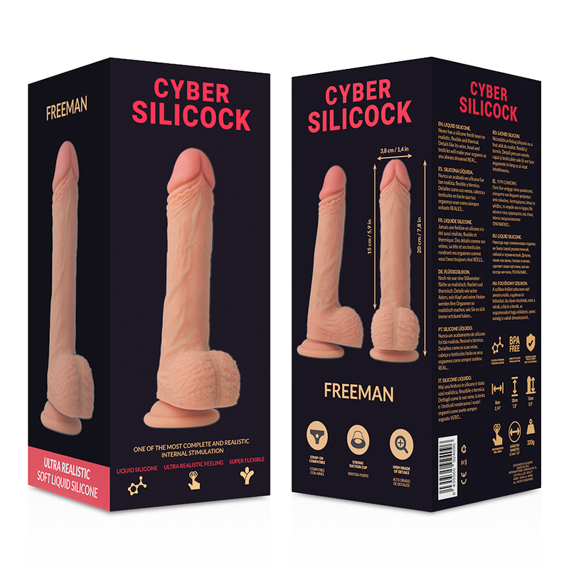 Cyber Silicock - Strap-On Freeman Flüssige Silikon mit 3 Ringen Gratis 20 cm-x-3.8 cm