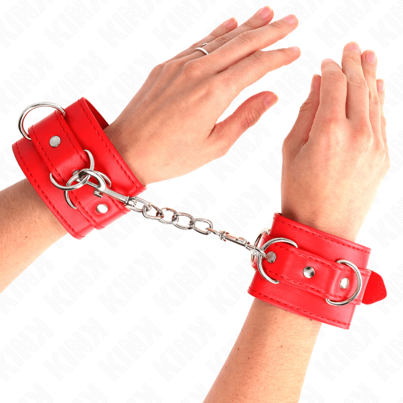 Kink - 3 D-Ring Handgelenkfesseln Verstellbar Rot 17,5-25 cm x 6 cm