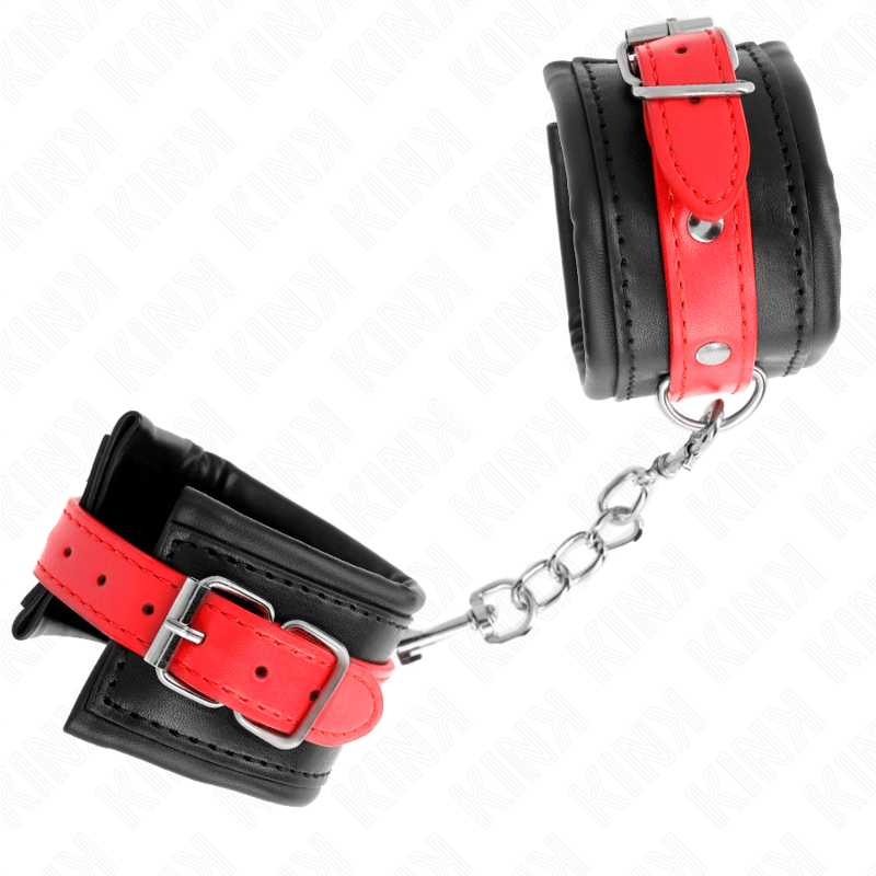 Kink - Handgelenkfesseln Schwarz mit Rotem Gürtel Verstellbar 17-28 cm x 6 cm