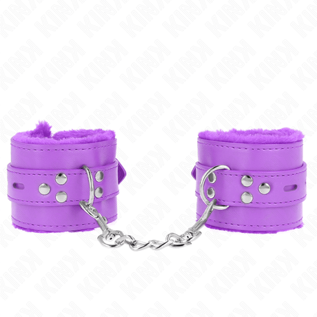 Kink - Pelzgefütterte Handgelenkfesseln mit Quadratischen Löchern, Lila und Lila Gürtel, Verstellbar 17-29 cm x 6 cm