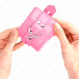 Kink - Pelzgefütterte Handgelenkfesseln mit Quadratischen Löchern, Rosa und Rosa Gürtel, Verstellbar 17-29 cm x 6 cm