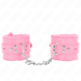 Kink - Pelzgefütterte Handgelenkfesseln mit Quadratischen Löchern, Rosa und Rosa Gürtel, Verstellbar 17-29 cm x 6 cm