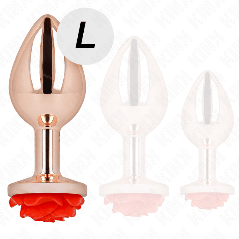 Kink - Rosa Goldener Analstecker mit Roter Rose L