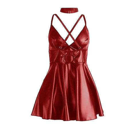 Kleid Kleid mit burgunderroten Lederträgern L/XL