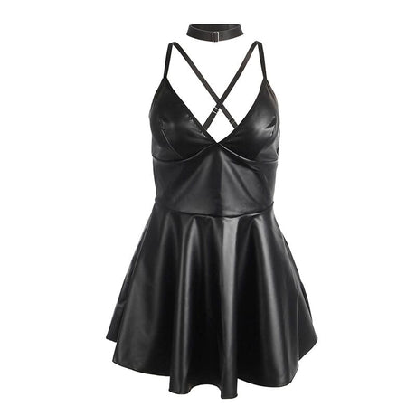 Kleid Kleid mit schwarzen Lederträgern S/M