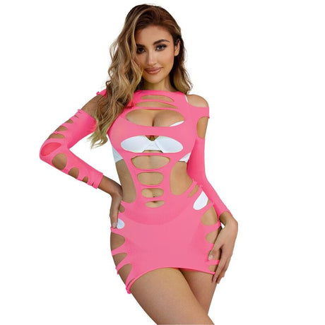 Kleid Langärmeliges elastisches Netzkleid Rosa Eine