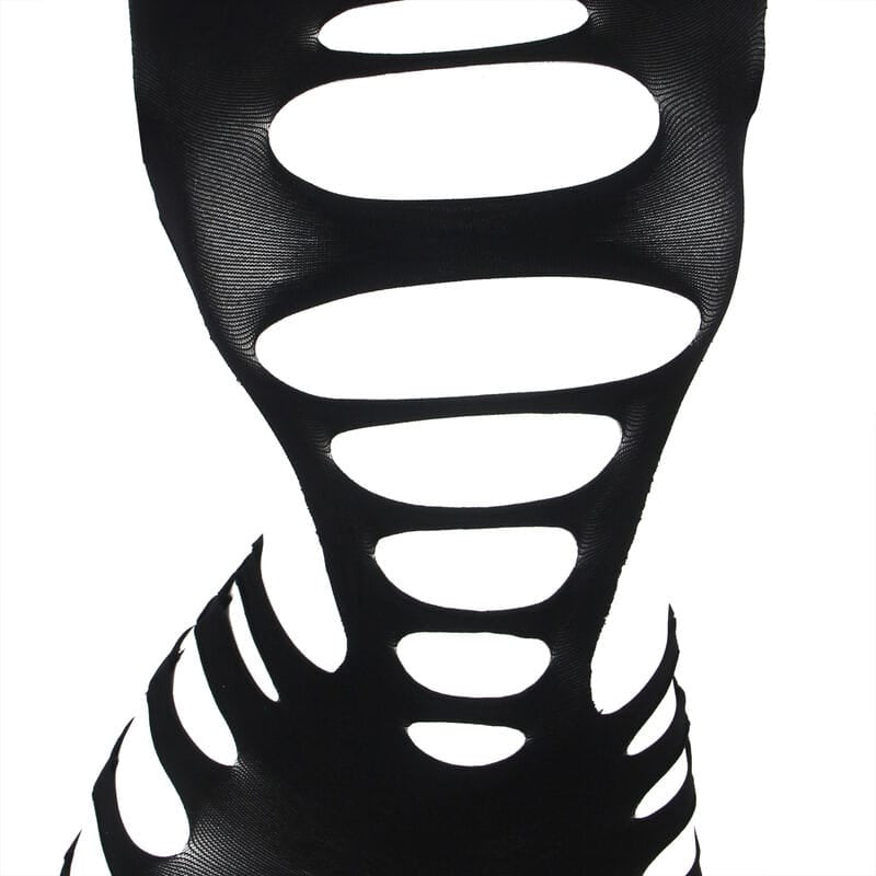Kleid Langärmeliges elastisches Netzkleid Schwarz Eine