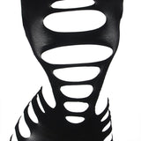 Kleid Langärmeliges elastisches Netzkleid Schwarz Eine