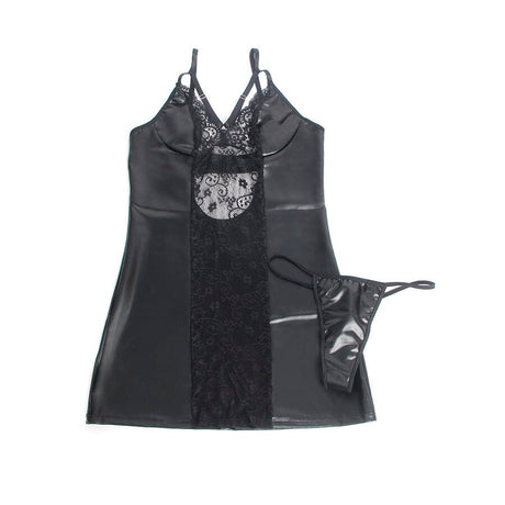 Kleid Lederkleid mit Blumenspitze Schwarz S/M