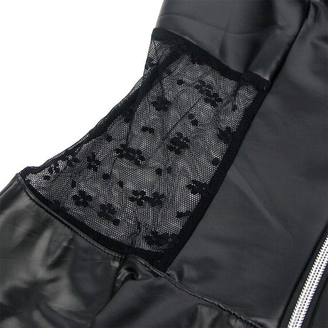 Kleid Lederkleid mit Spitzen-Reißverschluss Schwarz L/XL