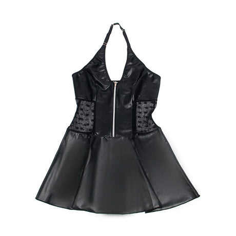 Kleid Lederkleid mit Spitzen-Reißverschluss Schwarz S/M