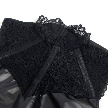 Kleid Lederkleid mit Spitzenkragen Schwarz L/XL