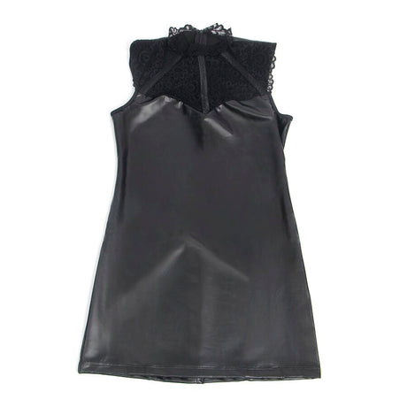 Kleid Lederkleid mit Spitzenkragen Schwarz L/XL