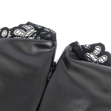 Kleid Lederkleid mit Spitzenkragen Schwarz S/M