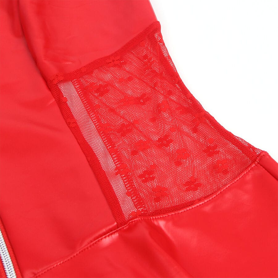 Kleid Lederkleid mit Spitzenreißverschluss Rot | L/XL
