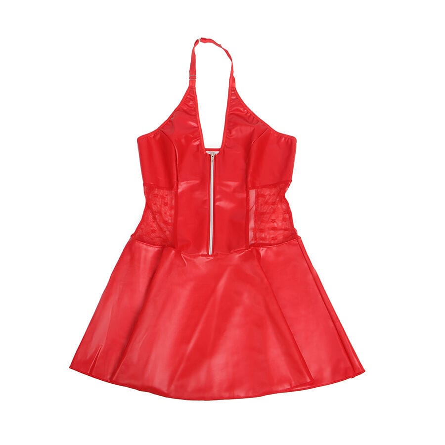Kleid Lederkleid mit Spitzenreißverschluss Rot | L/XL