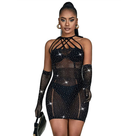 Kleid Netzkleid mit Strass Schwarz Eine