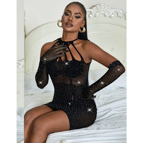 Kleid Netzkleid mit Strass Schwarz Eine