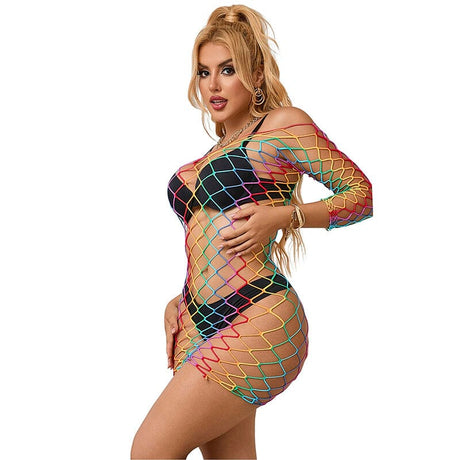 Kleid Regenbogen-Kleid mit langen Ärmeln und Netz Eine