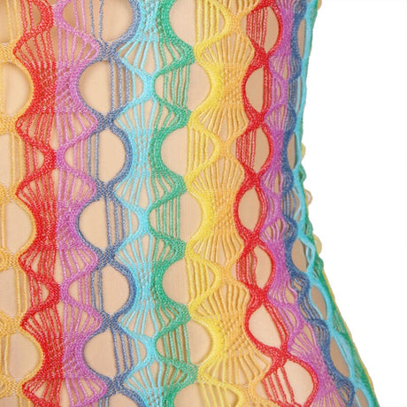 Kleid Regenbogen-Netzkleid mit freien Schultern Eine