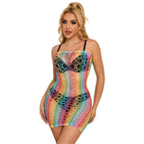 Kleid Regenbogen-Netzkleid mit freien Schultern Eine
