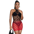Kleid Rot-schwarzes Kleid aus elastischem Netz mit Degradé-Verlauf Eine